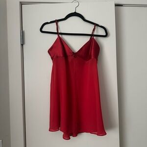Red Sheer Silk Babydoll Top Vintage Victoria’s Secret Small